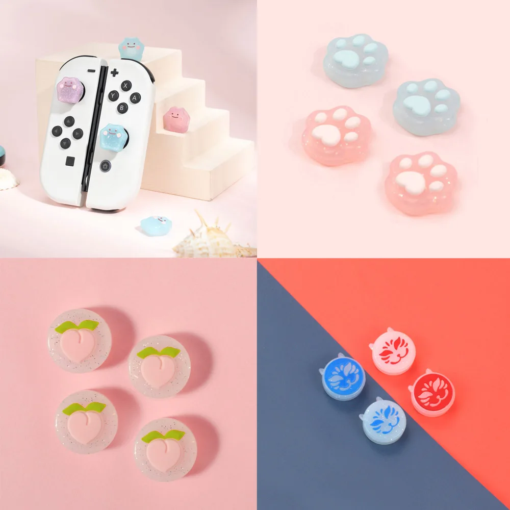 

Transparent Glitter Silicone Thumb Stick Grip Cap Bling Soft Cover For Nintendo Switch Oled NS Lite Joycon Controller Thumbstick