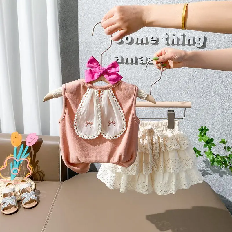 

Детский комплект из 2 предметов, футболка с ушками кролика и кружевная юбка с оборками