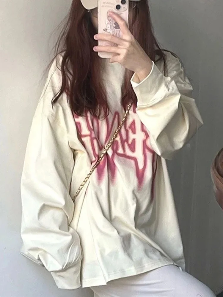 

Letter Graphic T-shirt Women Autumn Casual Long Sleeve Oversized Tops Female Korean Fashion Harajuku Sweet Y2k Aesthetics Tees