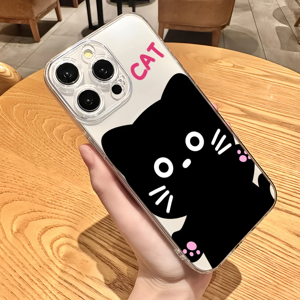 Простой Черный удивительный котенок для IPhone 16 15 14 13 12 11 Pro Max Plus прозрачный