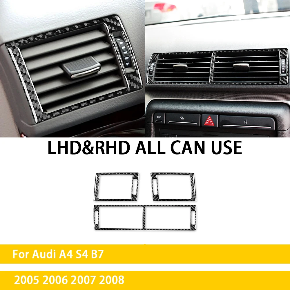 

Аксессуары из углеродного волокна для Audi A4 S4 B7 2005 2006 2007 2008, интерьерная центральная консоль автомобиля, декоративная наклейка на решетку вентиляции