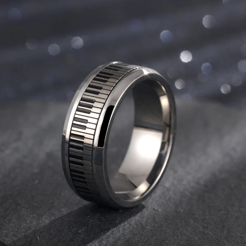 

Stainless Steel Men's Rotatable Piano Pattern Ring Fashion Personality Music Lovers Gift Jewelry Accessories