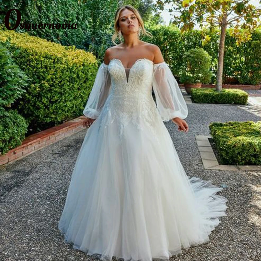 

Osquernovia Classic Detachable Sleeve A-line Wedding Bridal Dresses 2023 Sweetheart Appliques Backless Button Customer Made