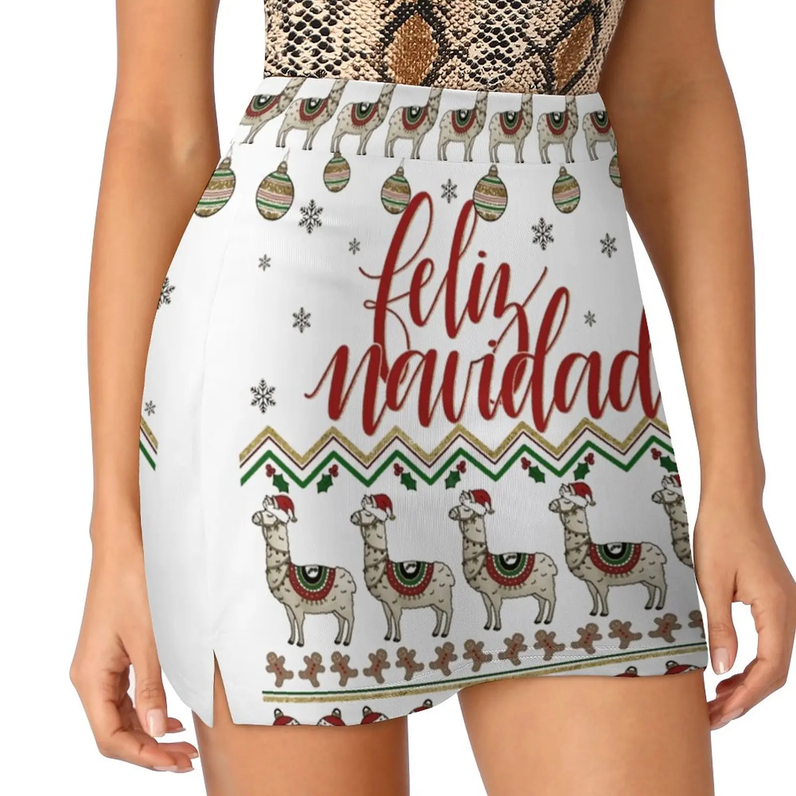 Feliz Navidad Рождественский свитер с узором Женская юбка Спортивная юбка-юбка