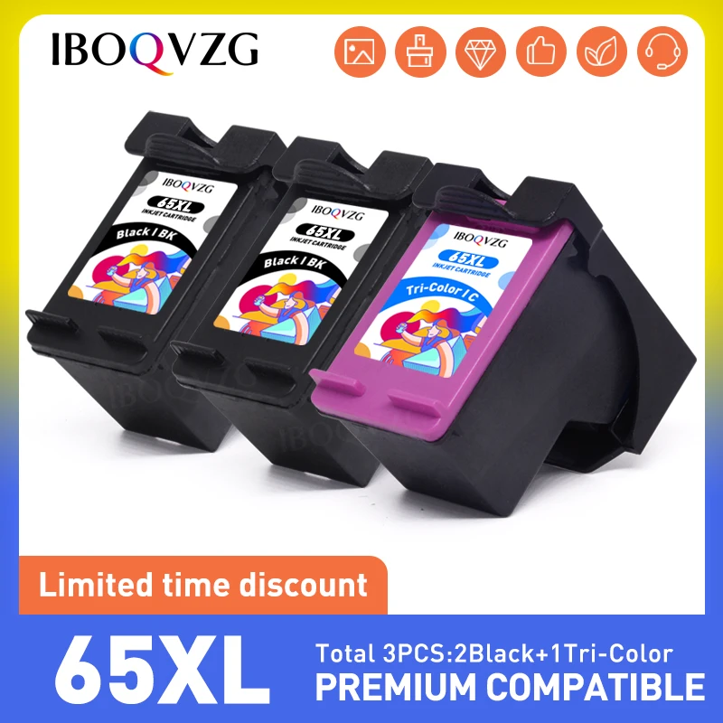 

IBOQVZG Ink Cartridge For HP 65XL for HP65 Deskjet 2620 2621 2622 2623 2624 2625 Envy 5010 5020 5030 5032 5034 5052 5055 Printer