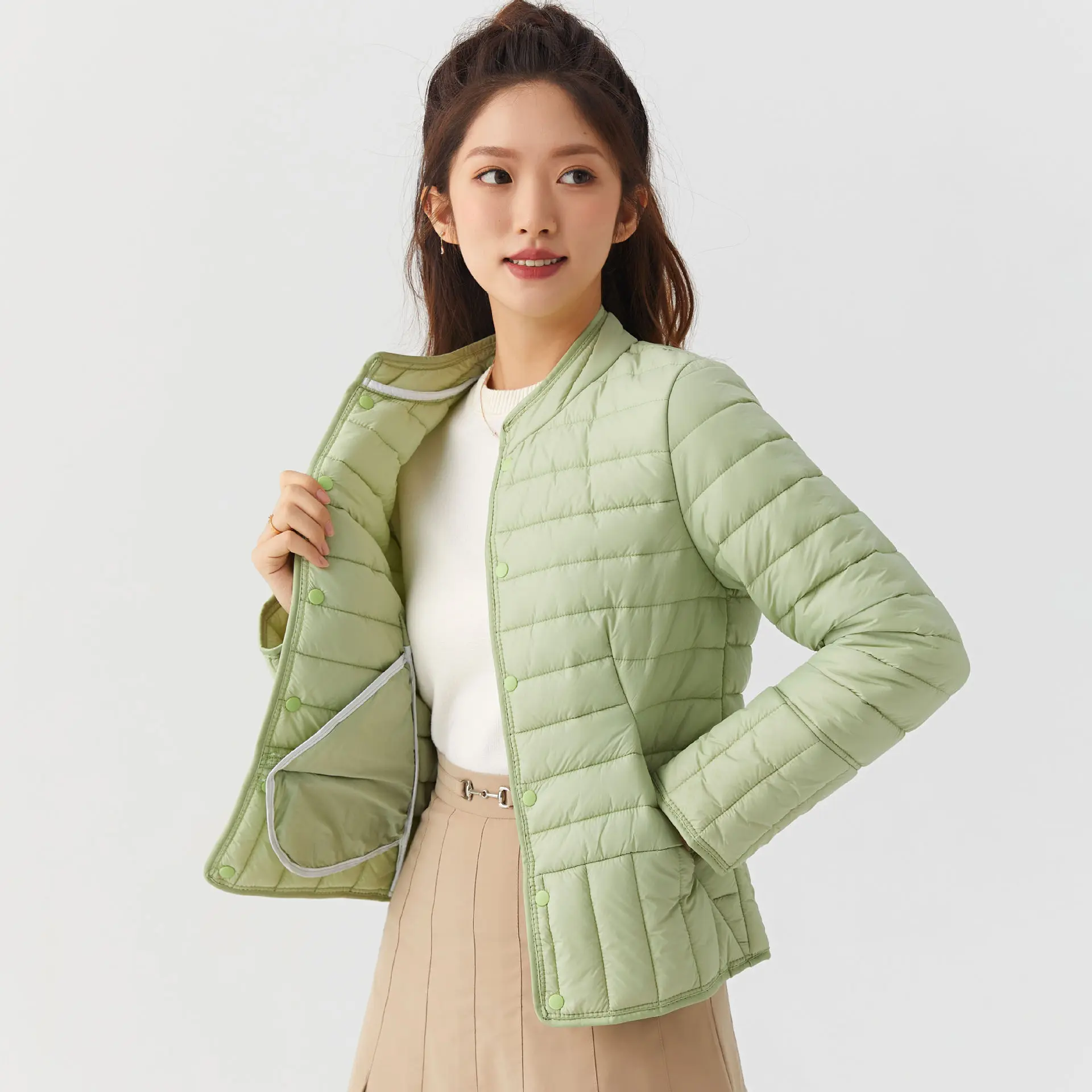 

Stylish Winter Womens Parka Short Cotton Padded Coat Thin Lightweight Outerwear