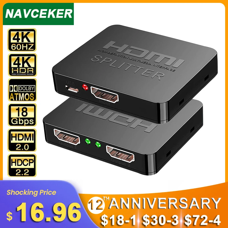 2022 Лучший 4K HDMI сплиттер 1x2 2 0 1 в выхода усилитель переключатель HDR HDMI2.0 для PS4 Apple TV