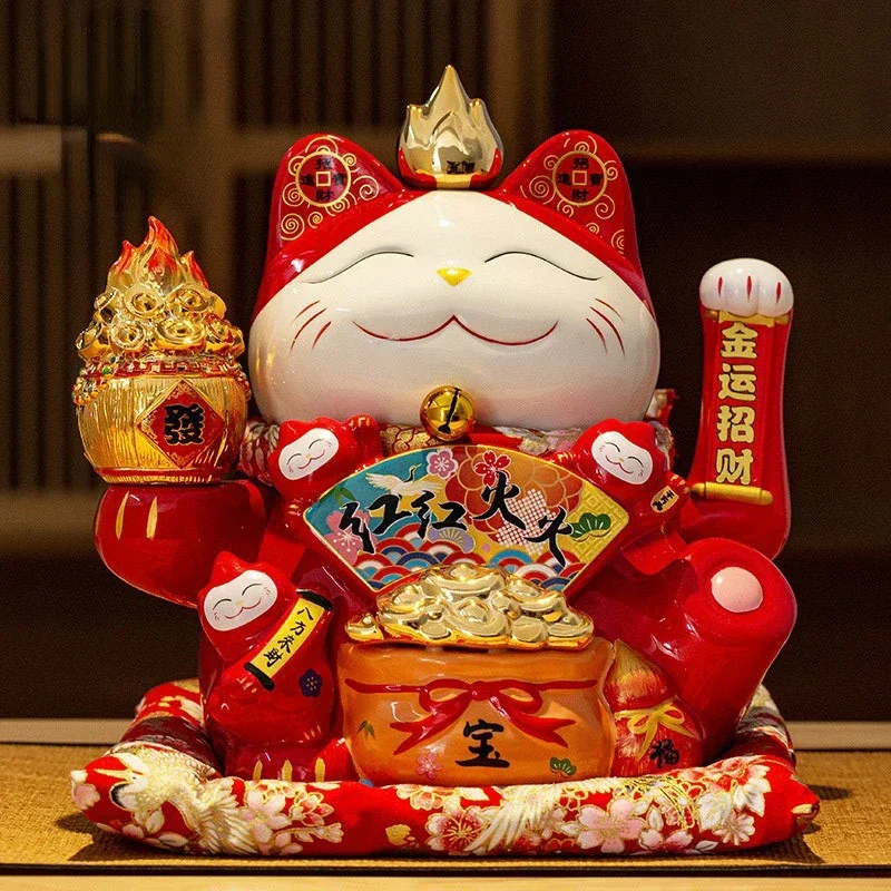 11-дюймовый большой орнамент Lucky Cat Maneki Neko керамический кошачий кот с подвижной