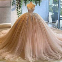 sexy strapless champagne prom dress 2023 fluffy princess prom dress formal evening dress celebrity dress sweetheart collar lace