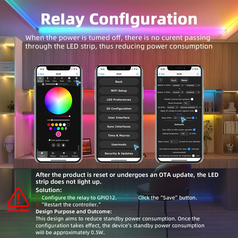 Фото Цифровой светодиодный контроллер DOMRAEM ESP8266/ESP32 USB-C WLED |   WS2814/12B/05/APA102 RGB IC-полоски |   Предохранитель 16А ~ 0,5 Вт в режиме ожидания | Микрофон и УАРТ №4