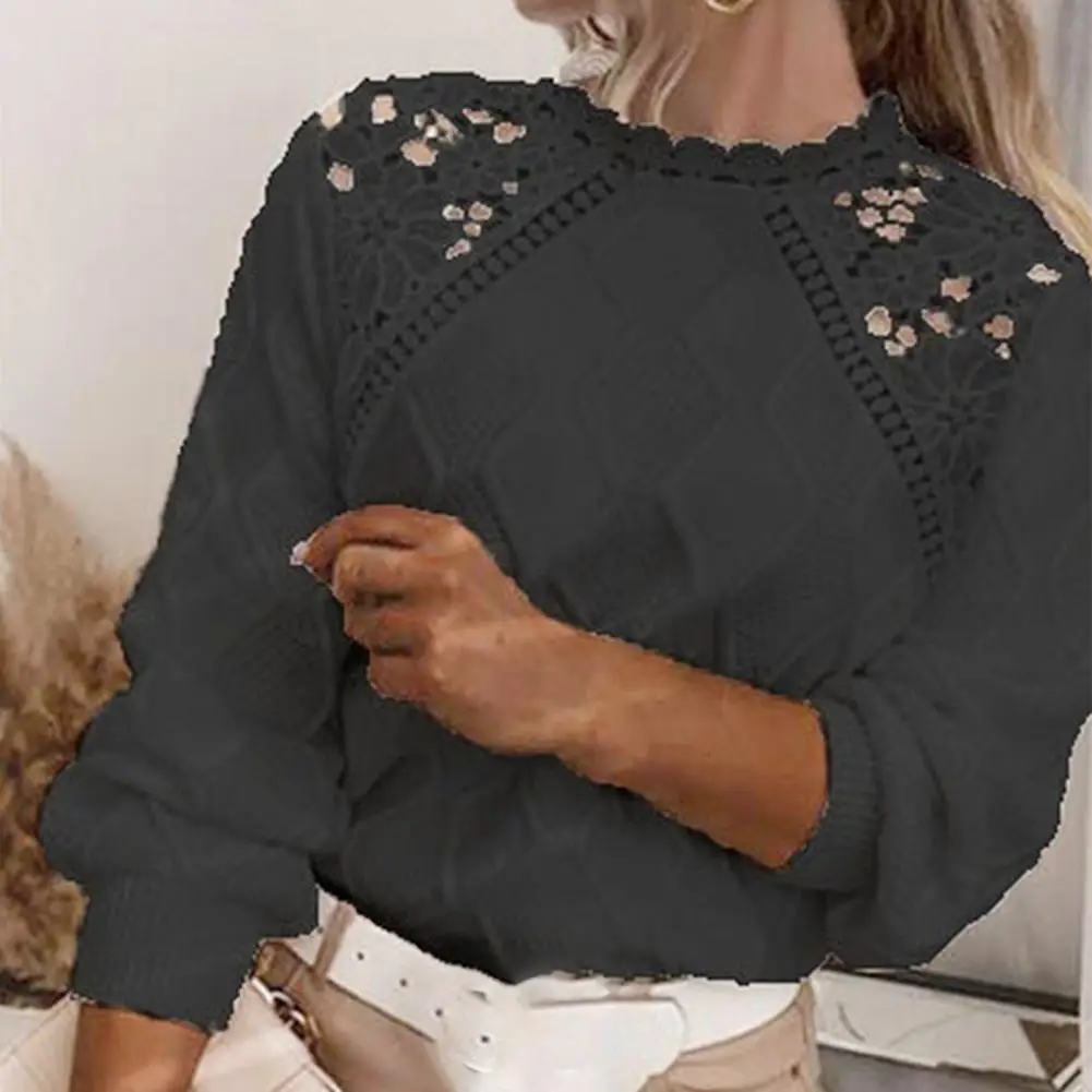 

Pullover Sweater Crew Neck Women Knitwear Sweet Crochet Hollow Floral Pullover Sweater