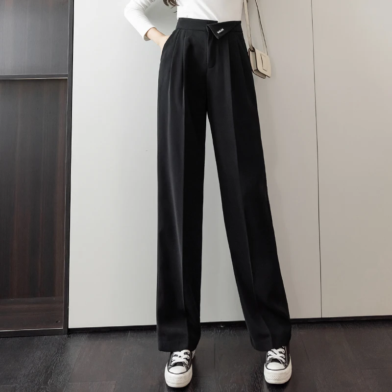 

Wide Leg Pants Harajuku Pocket Pants Women's Spring New High Waist Slim Suit Pants Trousers Fashion Female Pants Trousers 120E