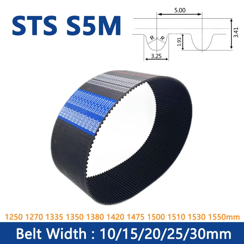 

1pcs STS S5M Rubber Timing Belt Length 1250mm-1550mm Width 10 15 20 25 30mm Closed Loop Synchronous Belt Pitch 5mm