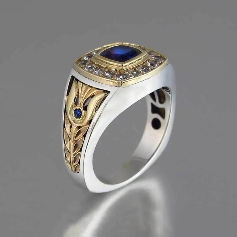 

Art Deco Vintage Luxury 925 Silver Blue Wedding Finger Band Rings For Men Gold Retro Ring Men Male Fashion Jewelry Accessories