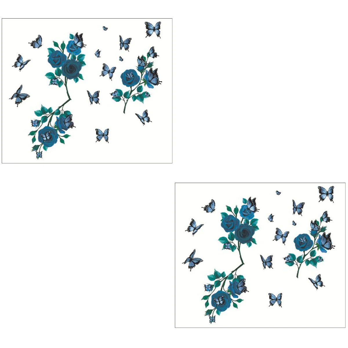 

2 Sets Romantic Rose Flower Wall Decal Blue Floral Butterflies Wall Sticker Wallpaper