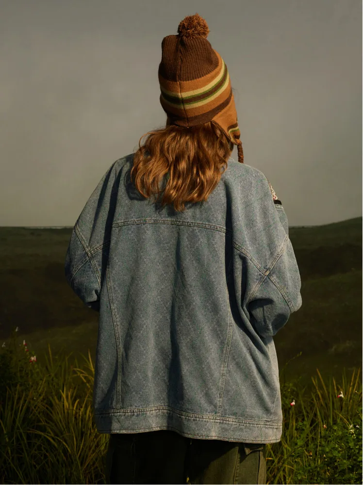 Женская джинсовая куртка в стиле пэчворк повседневная однотонная Свободная с