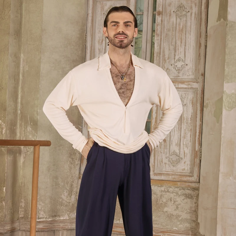 Мужские топы для латинских танцев с глубоким v-образным вырезом взрослых топ