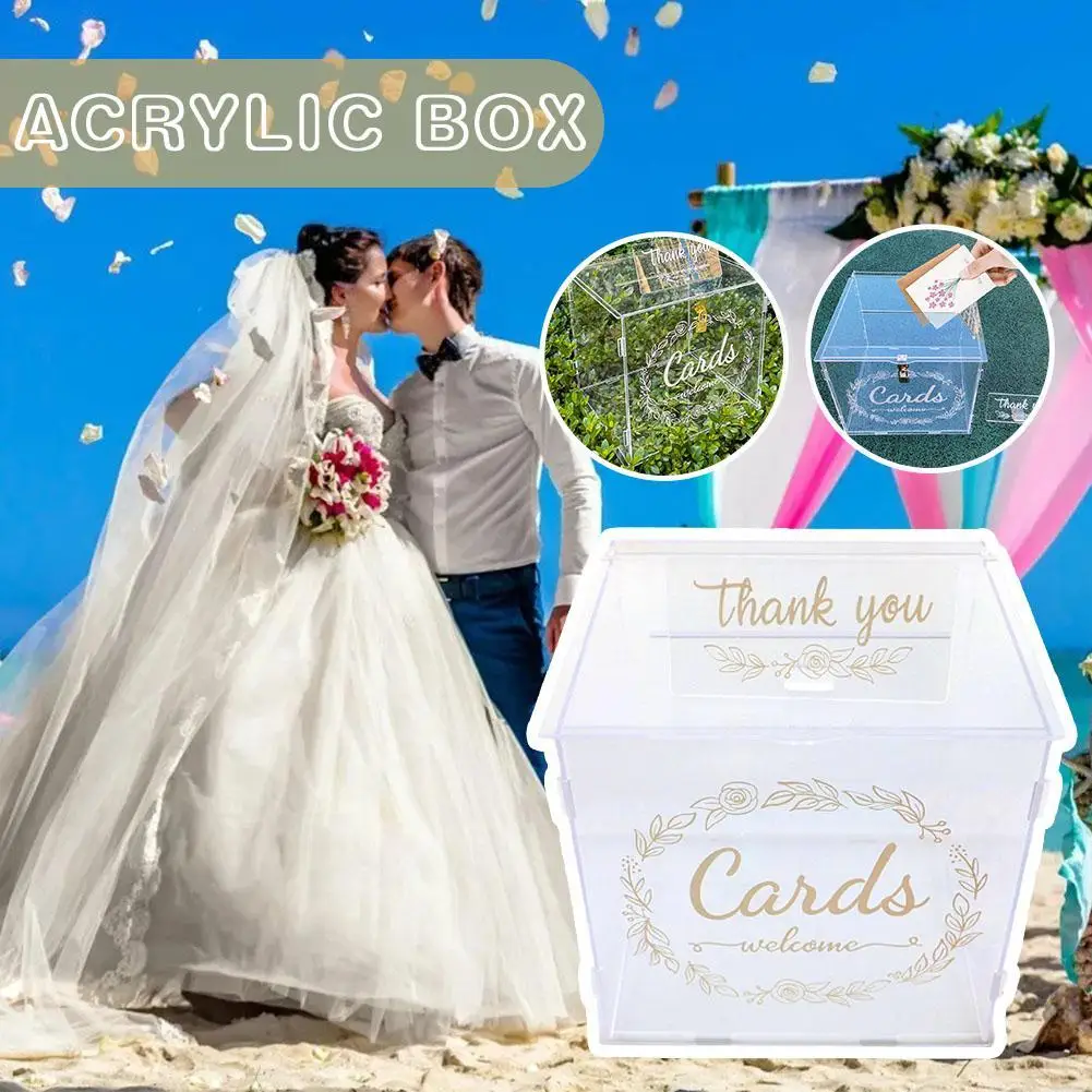 

Акриловая коробка для свадебных карт, коробки для свадебных карт для приема, прозрачная коробка для карт, большие конверты для писем с замко...