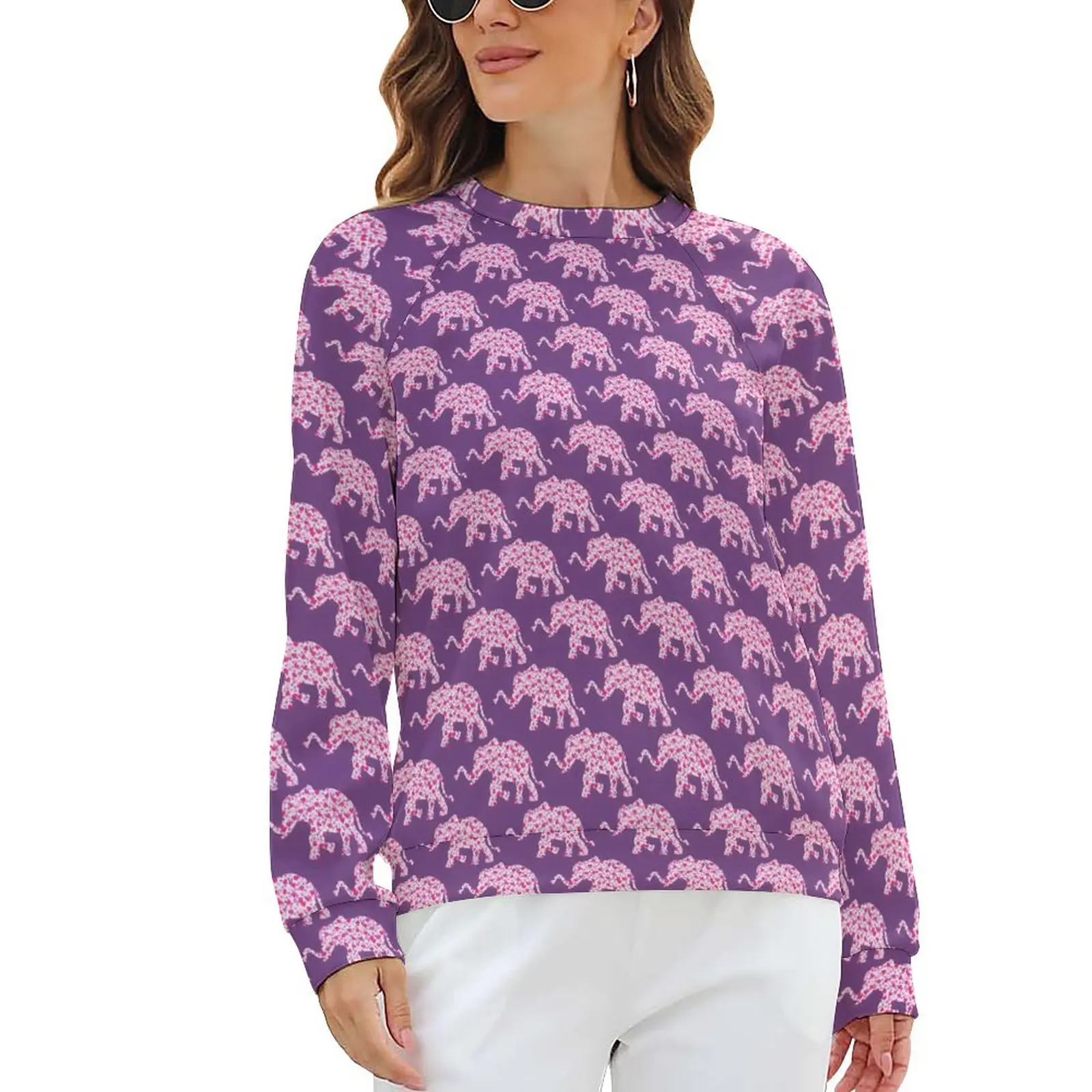 

Elephant Print Casual Hoodies Pink Hearts Retro Graphic Hoodie Winter Long Sleeve Hip Hop Oversized Sweatshirts Birthday Gift