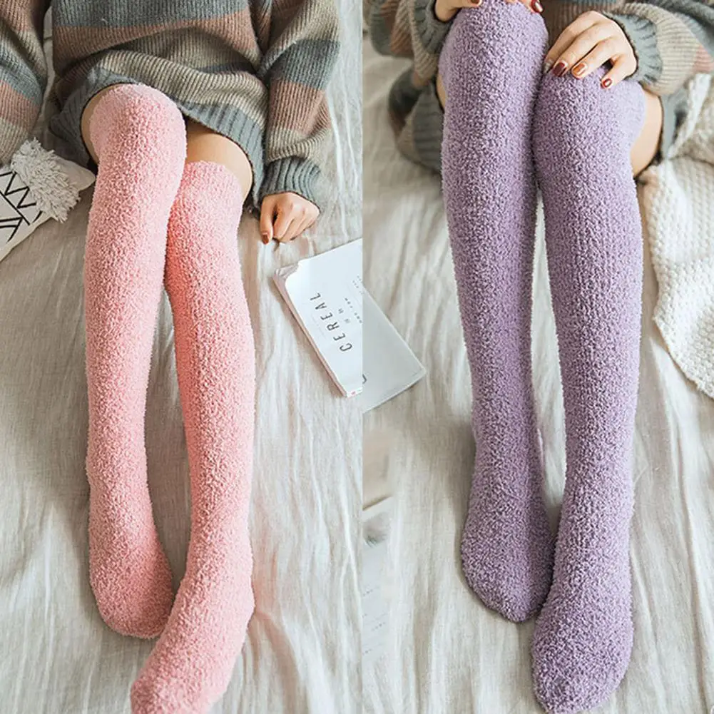 

Useful Long Knee Sock Indeformable Fits Tightly Long Leg Warmer Thigh Stocking Coral Fleece Tube Stockings for Women