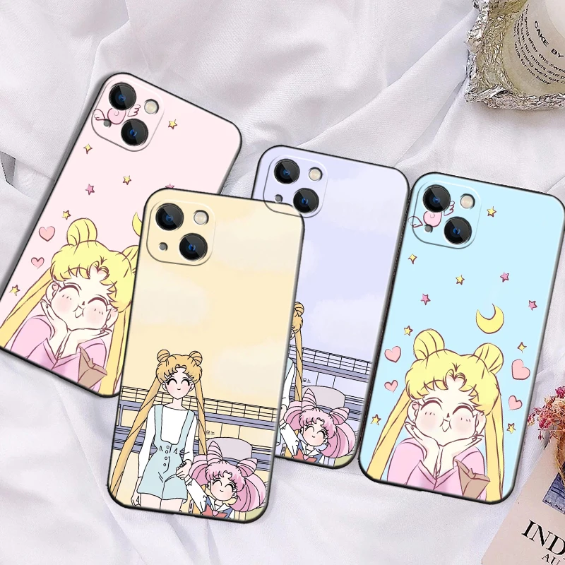 

Sailor Moon For Apple iPhone 13 12 11 Pro 12 13 Mini X XR XS Max SE 5 6 6s 7 8 Plus Phone Case Black Funda Back Silicone Cover