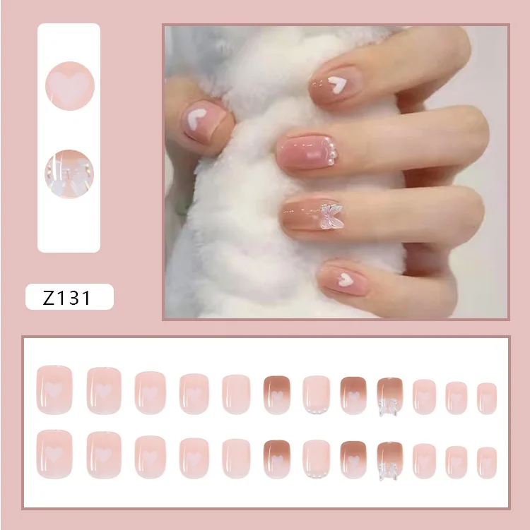 Накладные ногти с короткой круглой головкой 24 шт. розовый цвет милый 3D дизайн