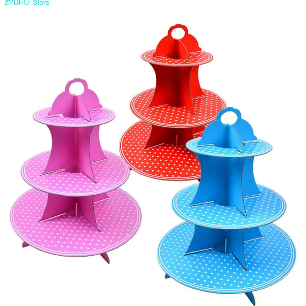 

Newly Three Layers Cake Rack Polka Dot Paper Kids Birthday Party Foldable Dessert Stands Cake Stand Birthday Craft