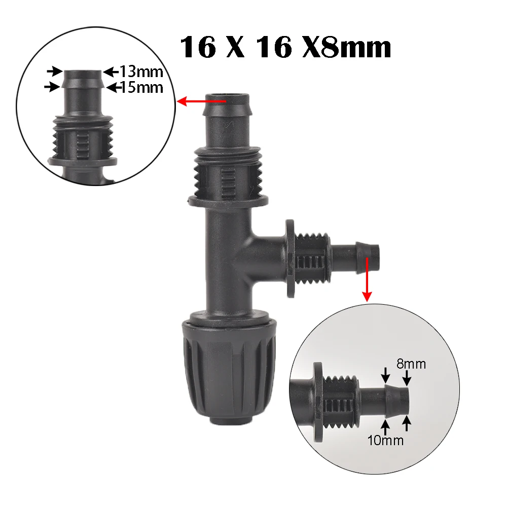 1/3/5PCS 16mm 1/2'' PE Pipe Connector Splitter Tee Coupling Threaded Lock to 4/7mm Hose Garden Watering Drip Irrigation - купить по
