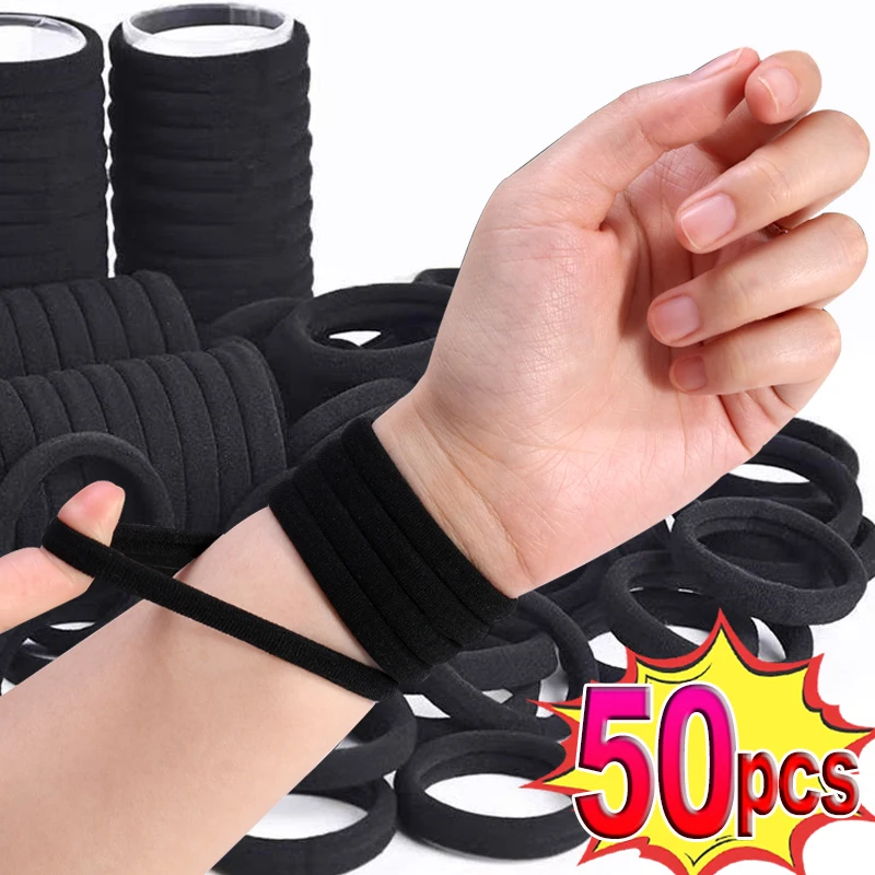 

10/50Pcs High Elastic Rubber Band Hair Tie Women's Headband Black Girls Ponytail Holder Fixed Headwear Hair Towel Loop 3-6MM