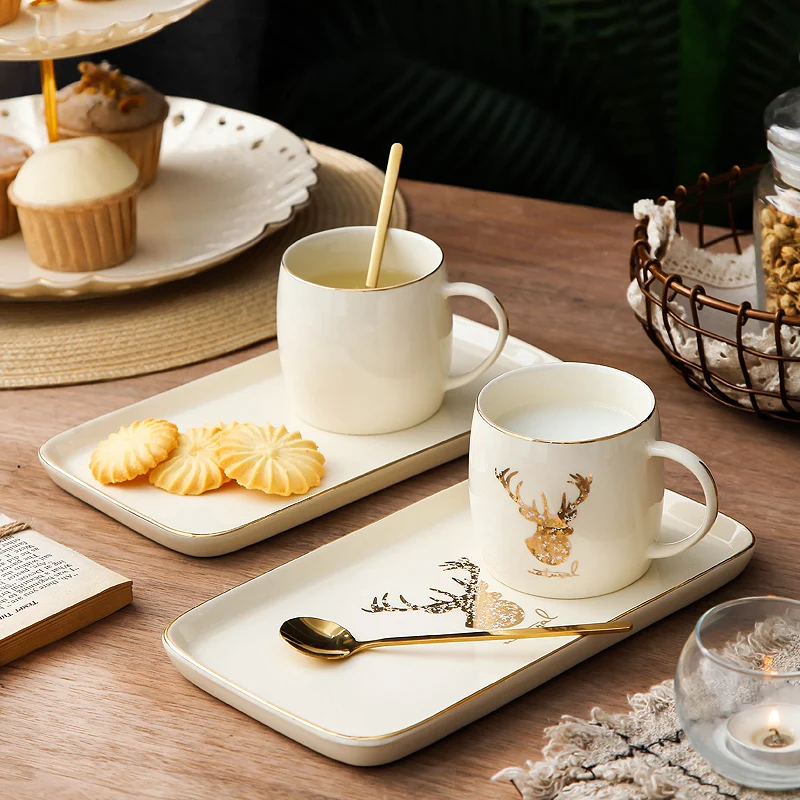 

Light luxury one person breakfast plate ceramic sandwich dumpling square plate afternoon tea European coffee cup set