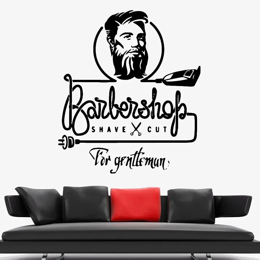 Художественная наклейка на стену для парикмахерской джентльменская прическа