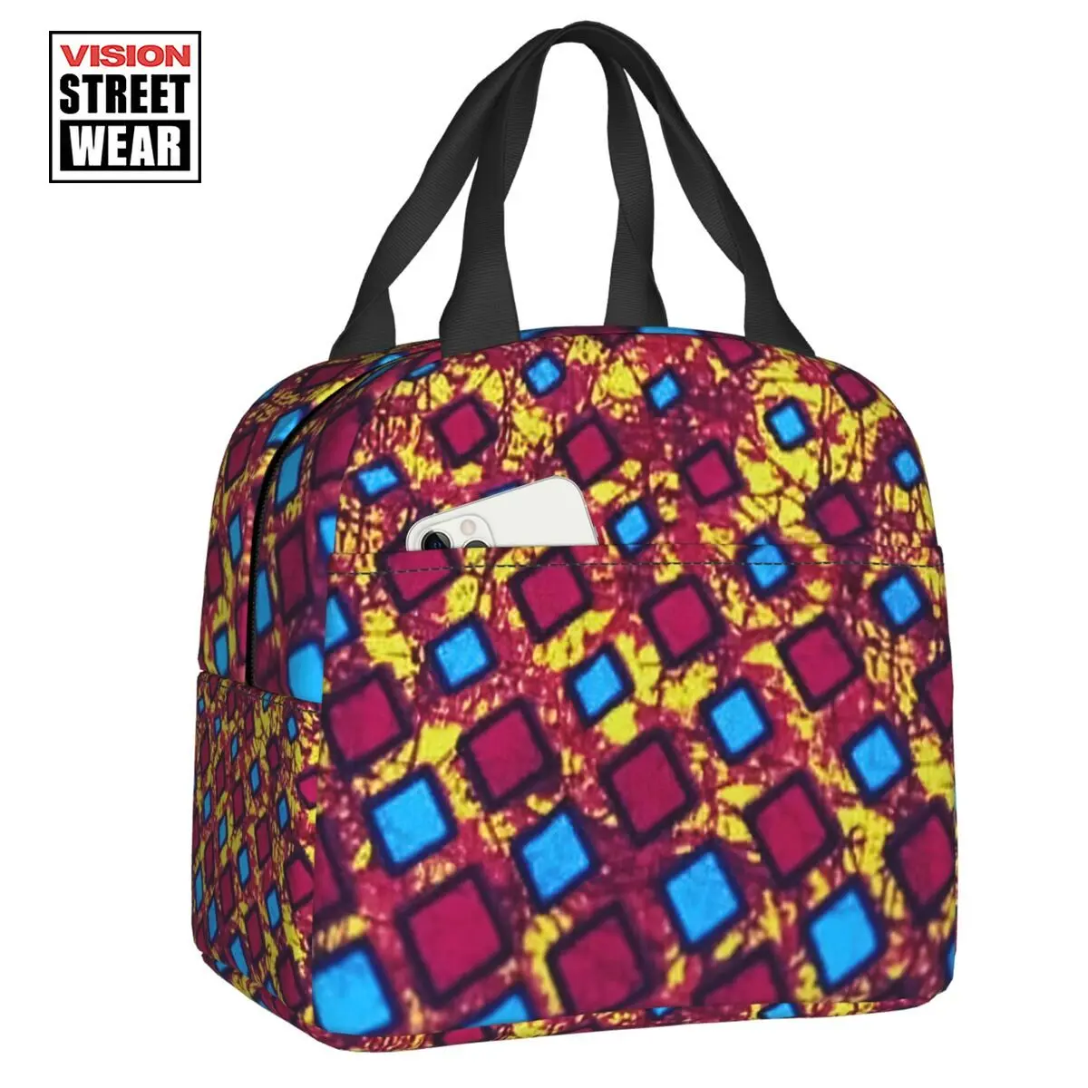 

2023 New African Ankara Digital Print Insulated Lunch Bag For Africa Ethnic Tribal Cooler Thermal Bento Box Office Work School