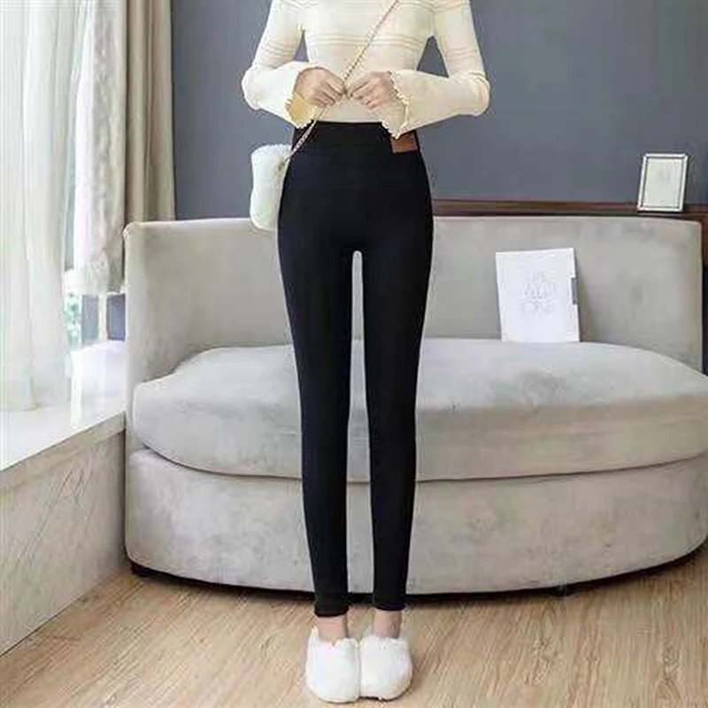 

Women's Winter Warm Leggings Super-thick High Stretch Lamb Cashmere Leggins High Waist Skinny Trousers Free Size Solid Color