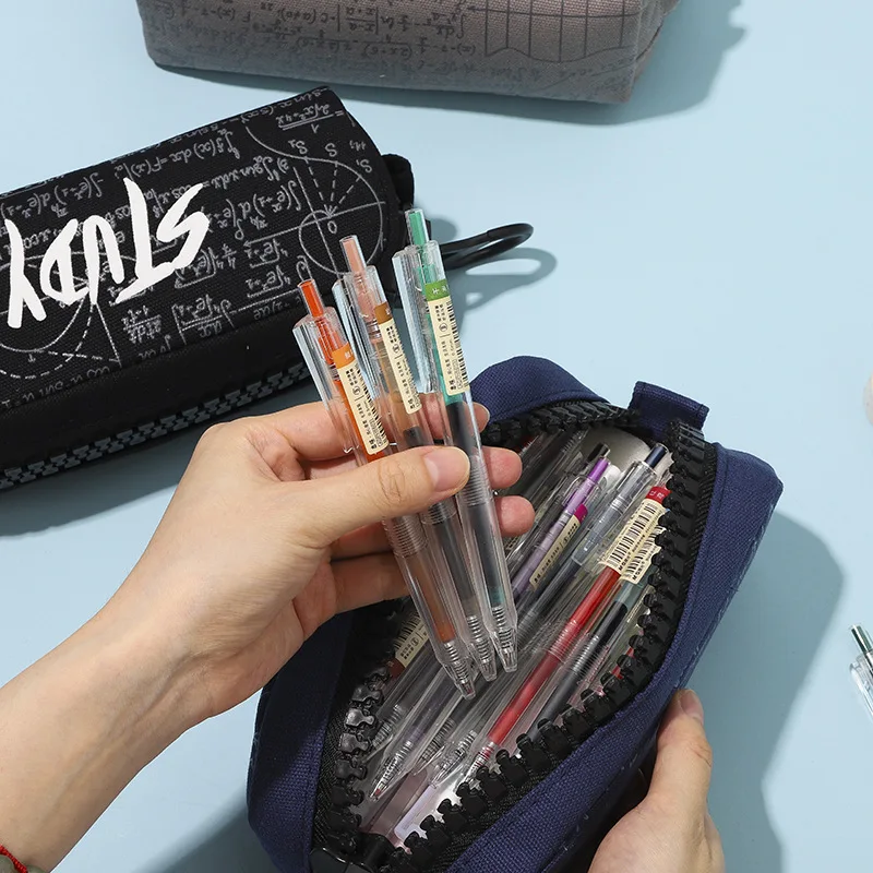 

Large Capacity Canvas Pencil Bag Big Zipper Pencil Pouch Study Letter Pen Case Stationery Holder Student School Supplies