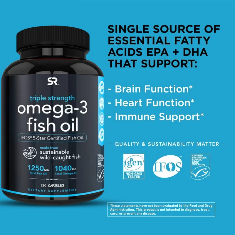 

Supplement with EPA & DHA Fatty Acids From Cod - Heart, Brain & Immune Support for Men & Women - 1250 Mg Capsules