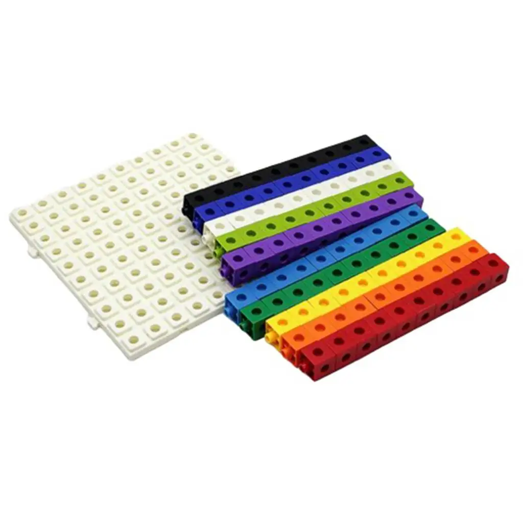 

100x Plastic 10 Colors Multilink Linking Cubes With Board Preschool Toys