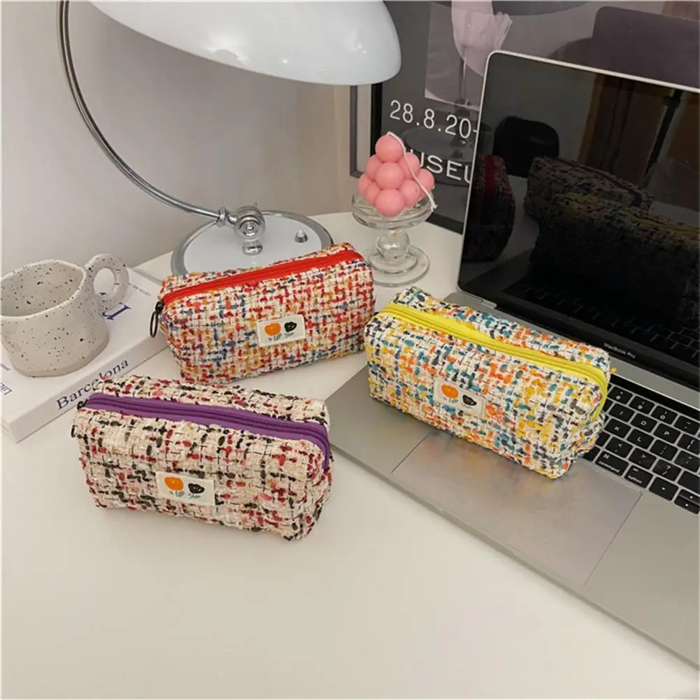 

Pencil Pouch Convenient Lightweight Woven Ring Handle Stationery Pouch School Supplies Pencil Bag Stationery Bag