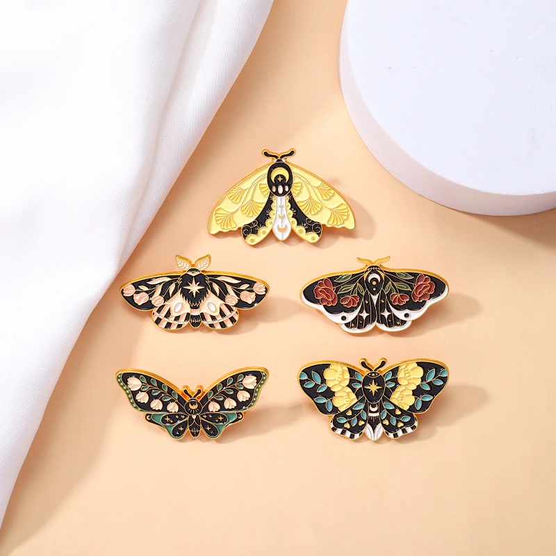 

Floral Moth Butterfly Enamel Pins Custom Insect Brooches Lapel Badges Gothic Moon Nature Jewelry Gift for Kids Friends 1Pcs