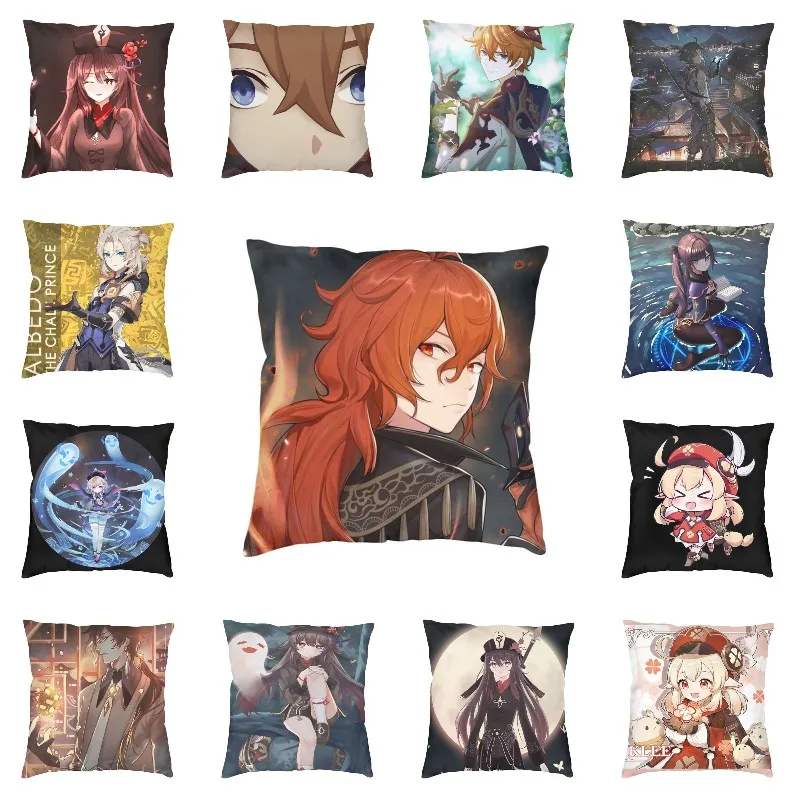 

Diluc Genshin Impact Square Pillow Cover Home Decorative Comic Anime Game Cushion Cover Throw Pillow for Living Room Printing