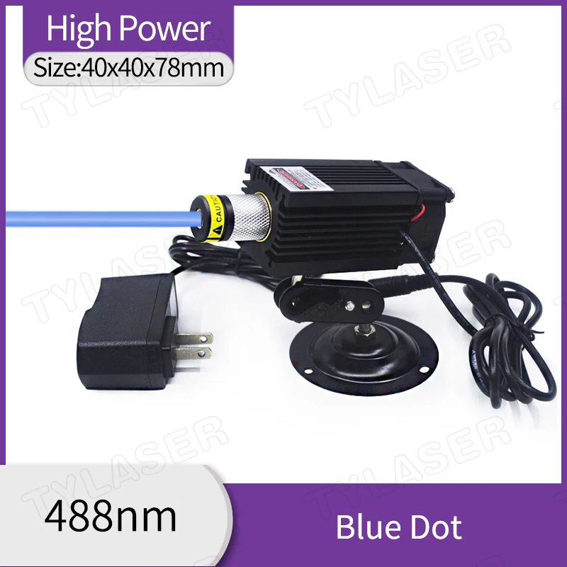 Focusable Glass Lens 488nm Blue Dot Laser Diode Module 60mW with Cooling Fan (Free with Standard Bracket and Adapter)