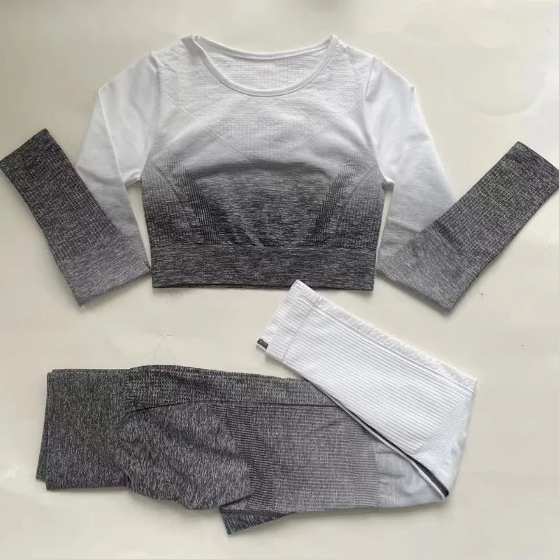 Seamless Women Sport Suit Fitness Gradient Yoga Set Push Up Workout Gym Leggings Running Clothing Tracksuit Sportswear