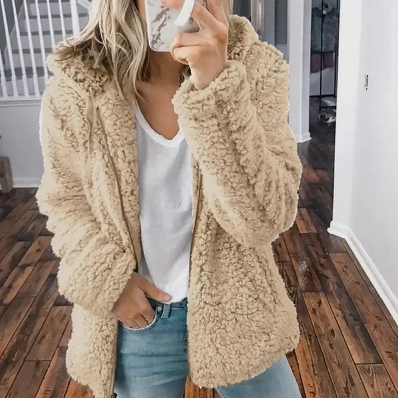 New2022 Solid Faux Fur Coat Women Autumn Winter Warm Soft Zipper Fur Jacket Female Plush Overcoat Casual Outerwear Plus Size