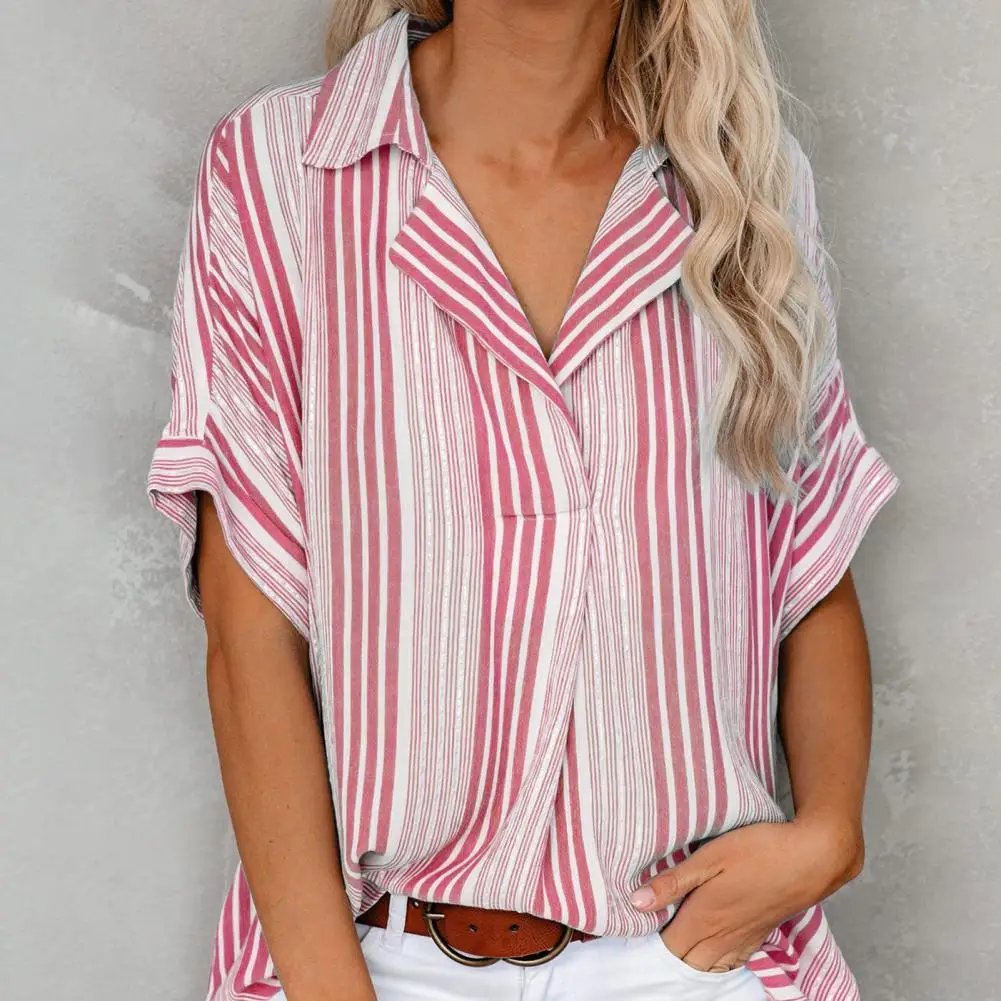 

Comfortable Fashion Strip Print Lady Blouse Summer Women Shirt All-match for Going Out