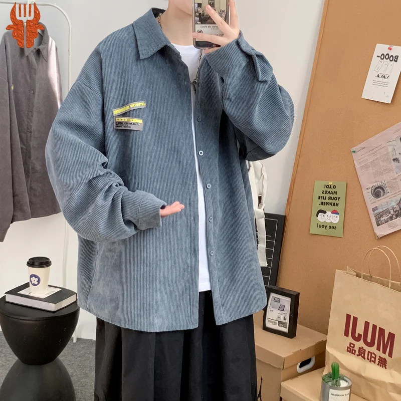 

Рубашка Вельветовая с длинным рукавом для мужчин и женщин, модная повседневная сорочка оверсайз в Корейском стиле, весна-осень