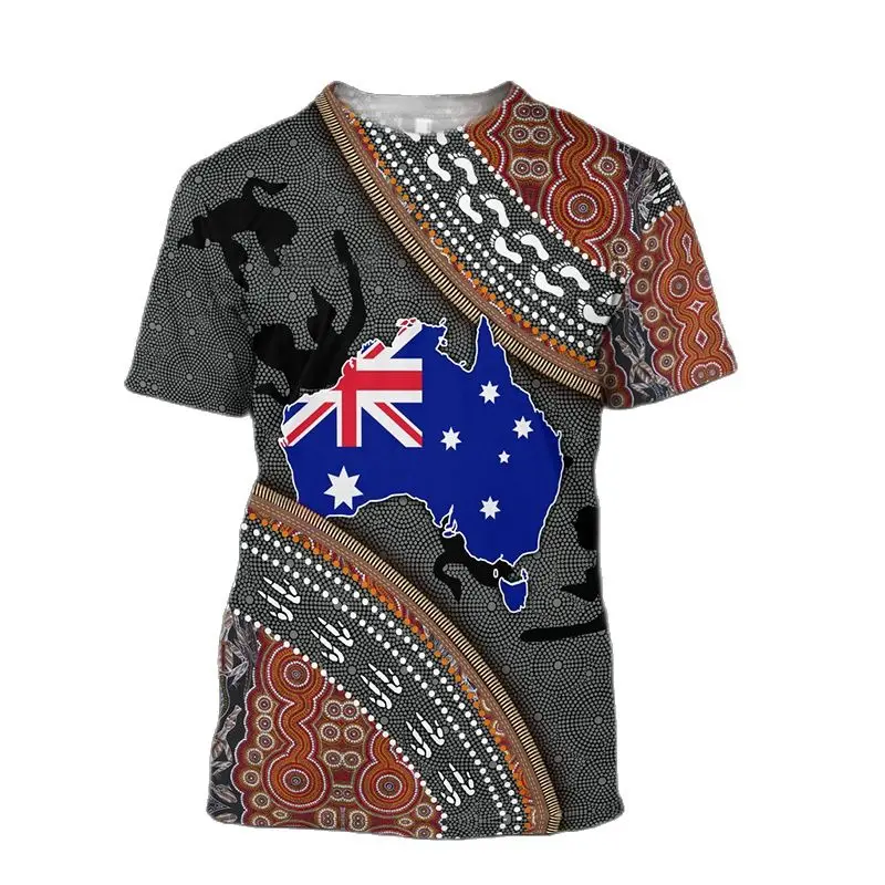 

2023 Fashion Australian Flag Pattern Printed Men's T Shirt Round Neck Loos Tops Breathable Comfortable Summer Oversized Clothing