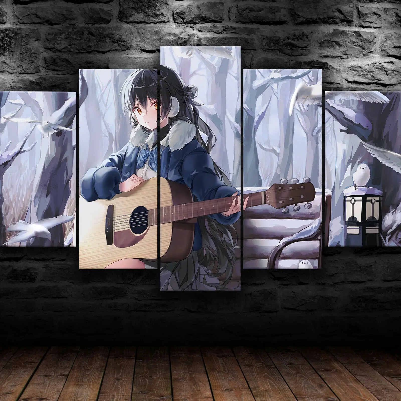 5 панелей Абстрактная Картина на холсте с изображением девушки играющей гитаре |
