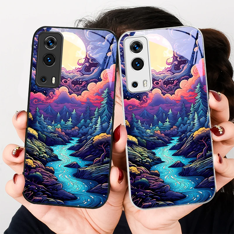 Anime Forest Moon Rive For VIVO Y72 X100 Pro Y55 16 V20 29 V30 X60 Y11s Y20 X80 5G Y36 4G V23e Tempered Glass Phone Case