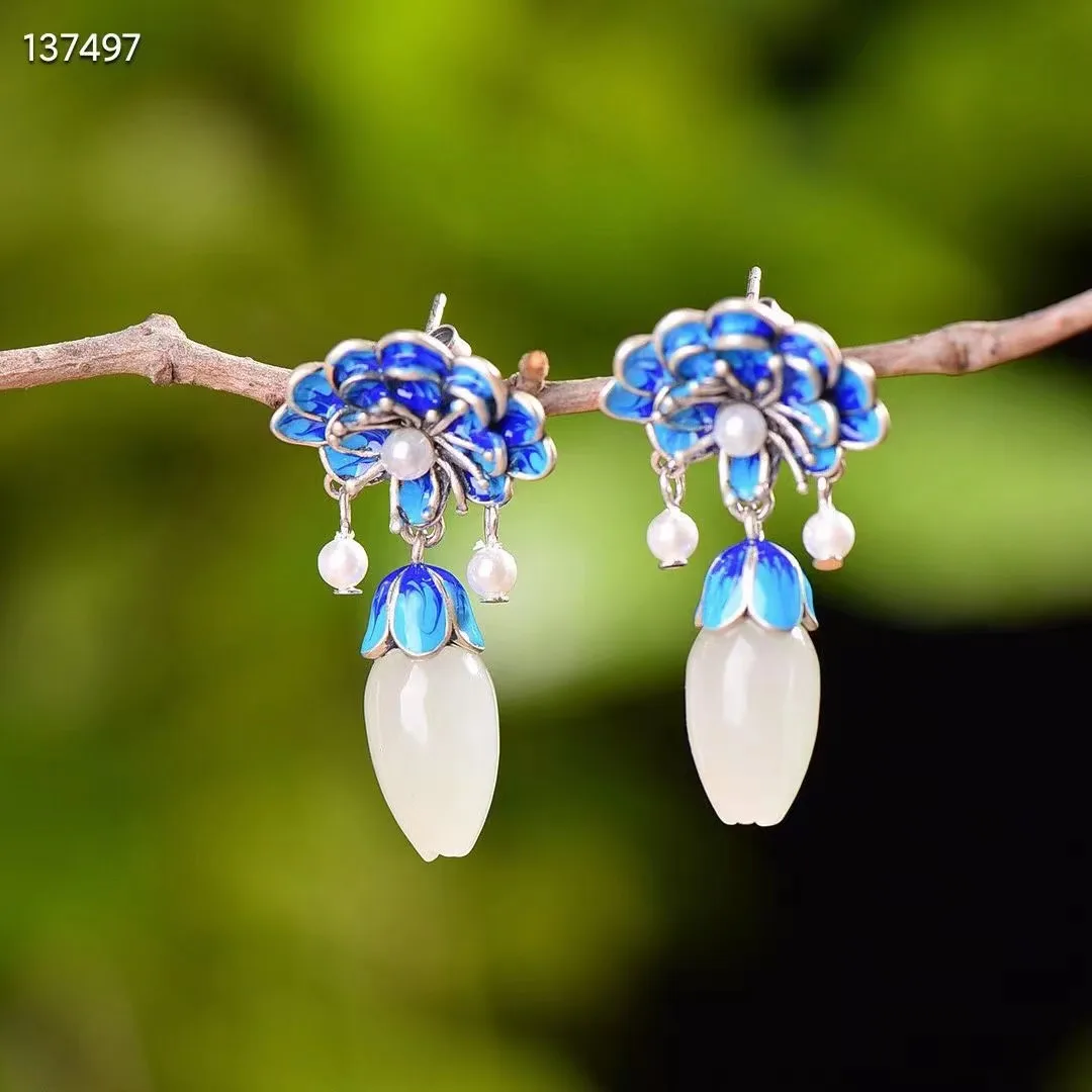 Женские серьги из серебра 100% пробы с мозаикой цветов магнолии