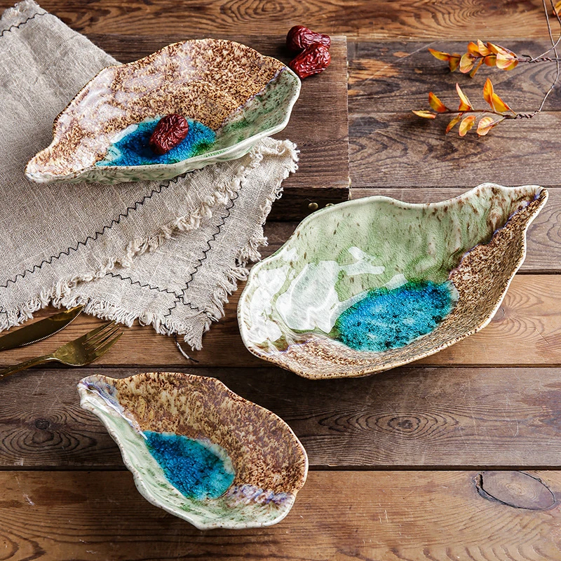

Creative Sashimi Tray Vintage For Cuisine Restaurant Ceramic Salad Snacks Decorative Plate Dinnerware Oyster Shell Shaped Dish