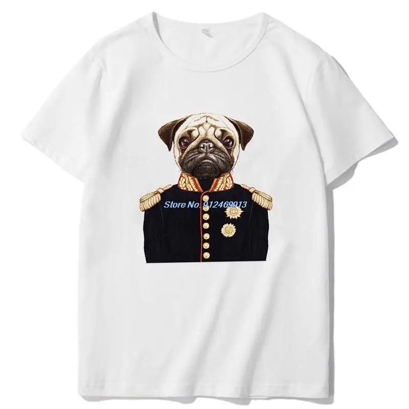 

Portrait Of Pug Dog In Military graphic t shirts Oversized T-shirt Unisex t shirt for men Streetwear Summer Men's clothing